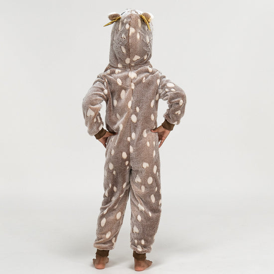 Detský flísový overal Onesie s kapucňou - Potlač so sobom 05