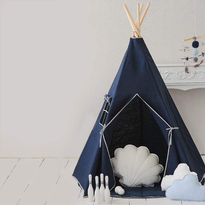 Detský vnútorný ľanový stan Teepee - Námornícka 04