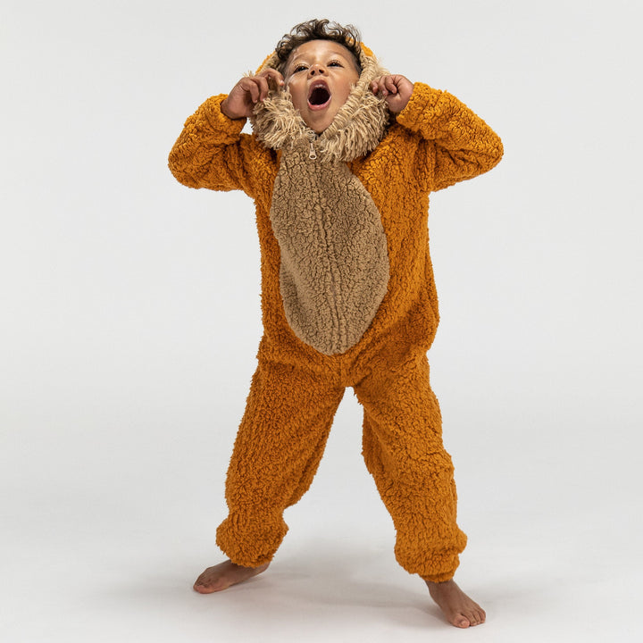 Detský zvierací flísový overal Onesie s kapucňou - Lev 05