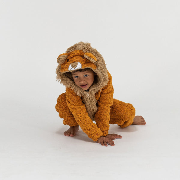 Detský zvierací flísový overal Onesie s kapucňou - Lev Fabric Close-up Image