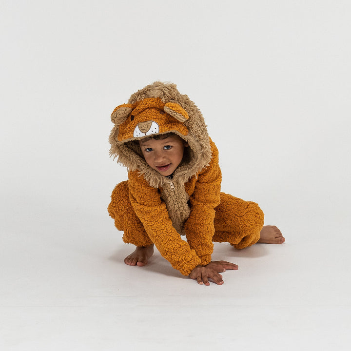 Detský zvierací flísový overal Onesie s kapucňou - Lev 06