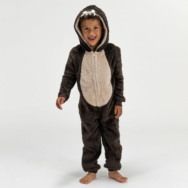 Detský zvierací flísový overal Onesie s kapucňou - Medveď 01