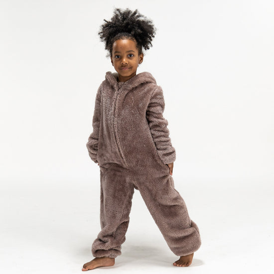 Detský zvierací flísový overal Onesie s kapucňou - Sob 04