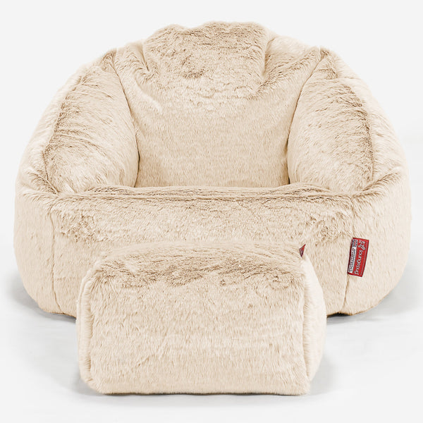 Bublinková stolička sedací vak - Falošná králičia kožušina Biela 01
