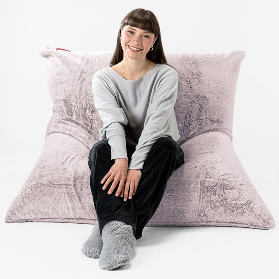 Extra veľký sedací vak - Falošná králičia kožušina Prašná ružová 01