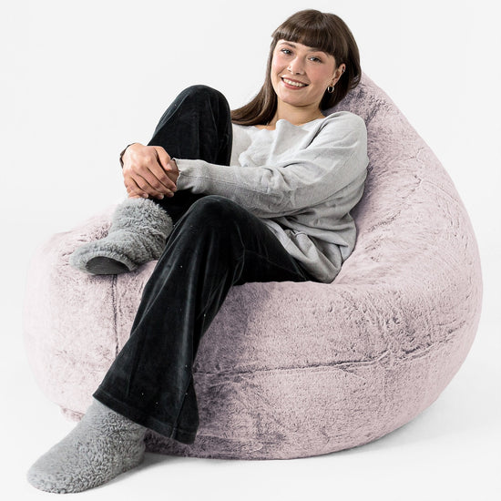 Extra veľký sedací vak - Falošná králičia kožušina Prašná ružová 02