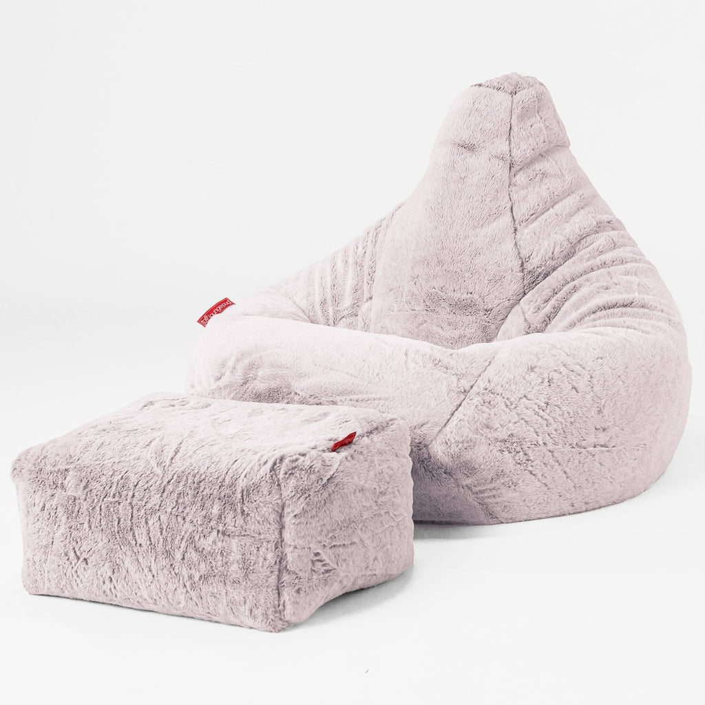 Stolička s vysokým operadlom sedací vak - Falošná králičia kožušina Prašná ružová 01