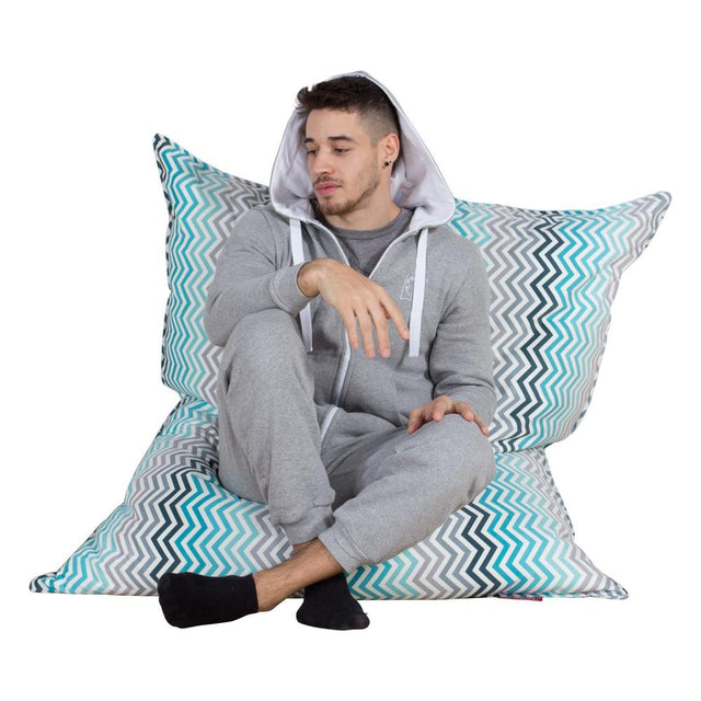 Extra veľký sedací vak - Geo potlač Krokva modrozelená 01