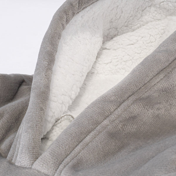 Detská nadrozmerná mikina s kapucňou a dekou - Jemné Šedá Fabric Close-up Image