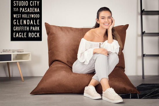 Extra veľký sedací vak - Obnosená koža Britská žltohnedá 05