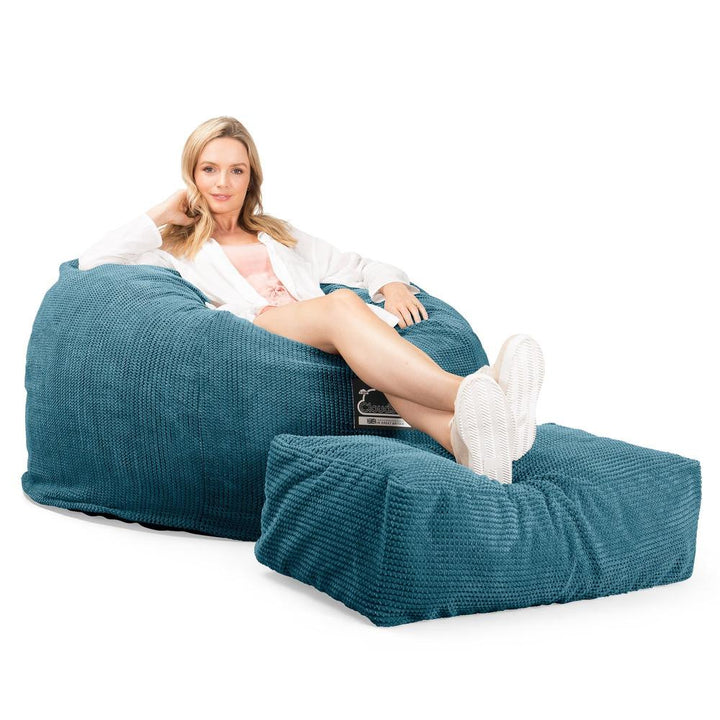 Veľký sedací vak z pamäťovej peny CloudSac 510 XL - Pom Pom Morská modrá 01