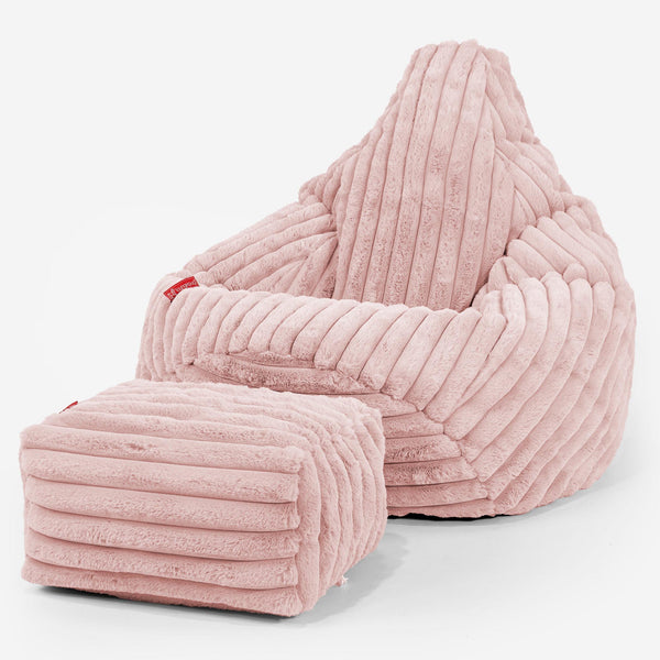 Stolička s vysokým operadlom sedací vak - Ultra plyšový kord Prašná ružová 01