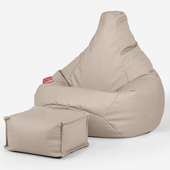 Stolička s vysokým operadlom sedací vak - Vegánska koža Slonovinová 01