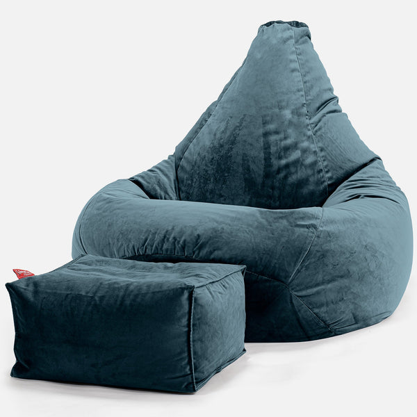 Stolička s vysokým operadlom sedací vak - Zamat Modrozelená 01