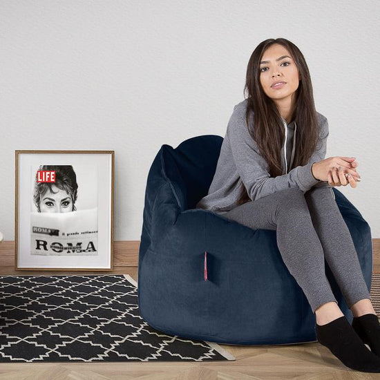 Útulná stolička sedací vak - Zamat Námornícka modrá 02