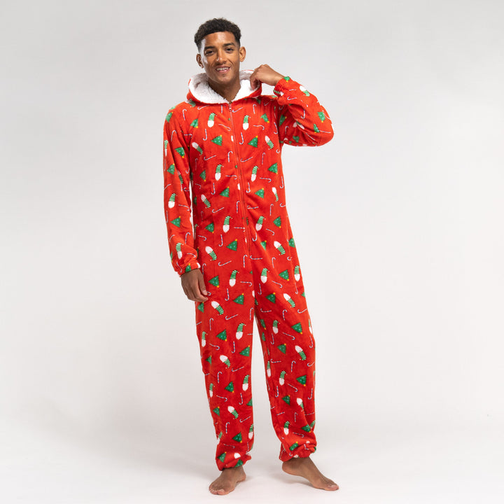 Pánske overal Onesie - Vianočná potlač Červená 01