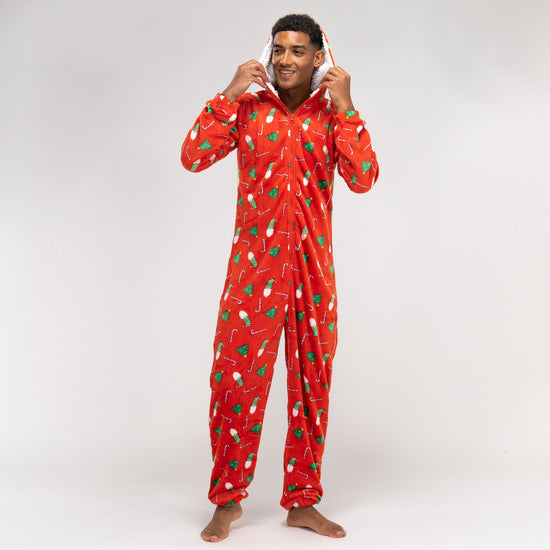 Pánske overal Onesie - Vianočná potlač Červená 03