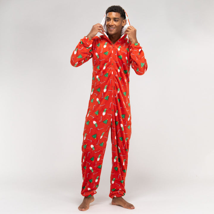 Pánske overal Onesie - Vianočná potlač Červená 03