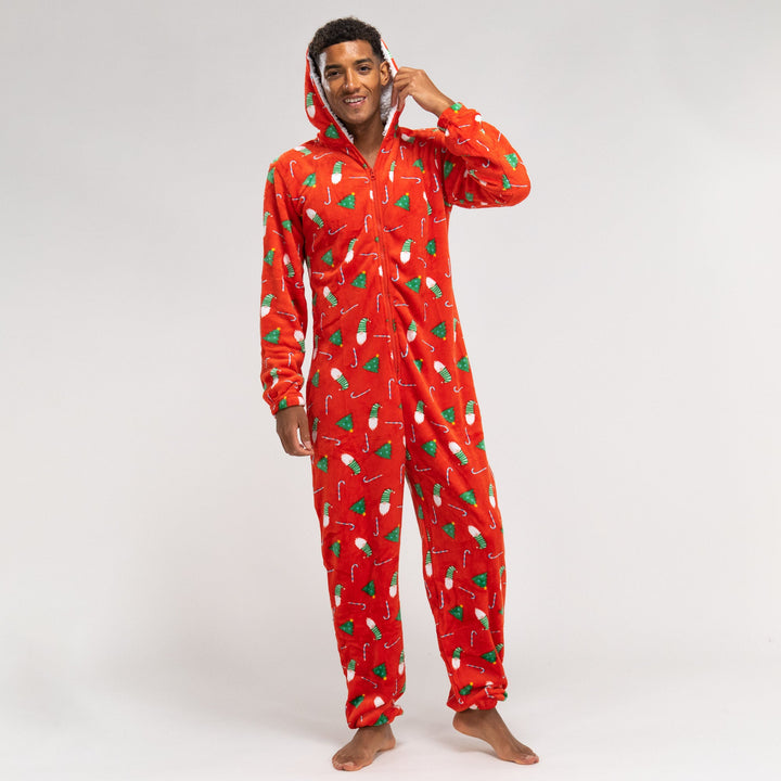 Pánske overal Onesie - Vianočná potlač Červená 04